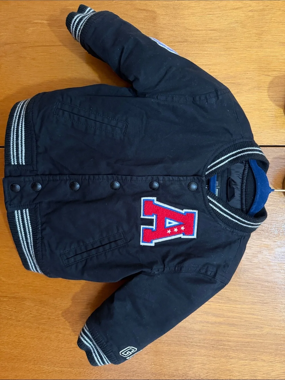 Gap Kids Black Varsity Jacket with Red 'A' Patch